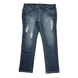 Maurices Slim Straight Jeans Plus 18 (40x30) Blue Distressed Mid Rise Womens